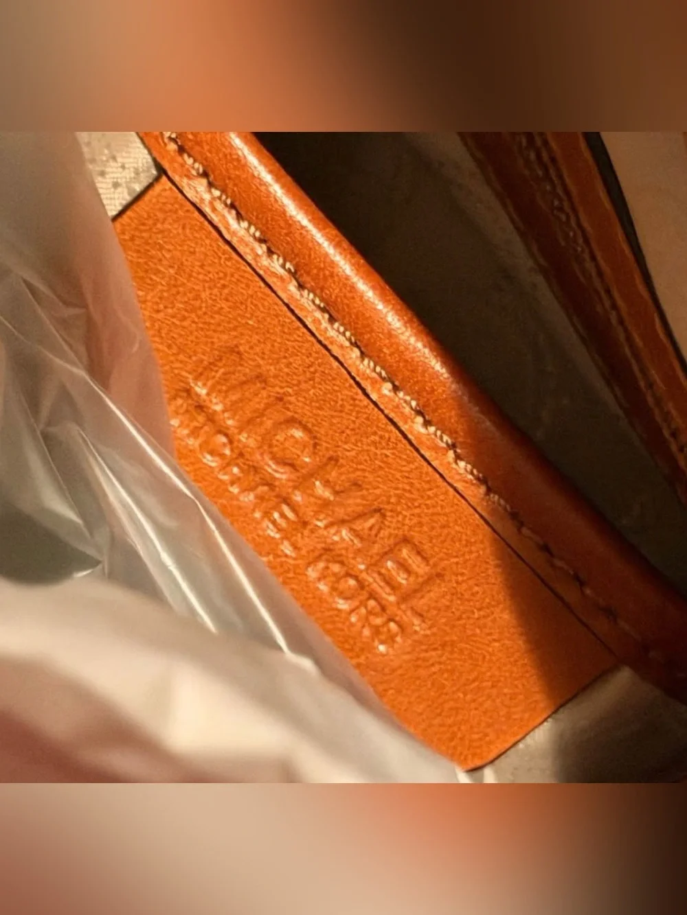 Michael Kors Brown and Orange Logo Satchel with Gold Hardware